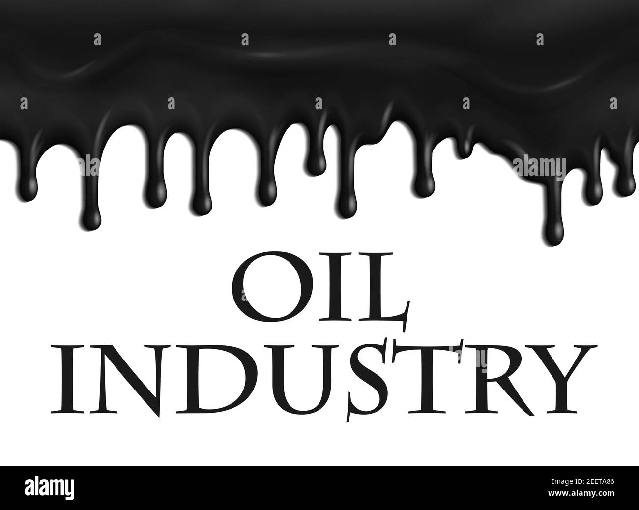 Affiche de l'industrie pétrolière sur les gouttes d'huile qui s'écoulant sur fond blanc. Concept industriel pour les derricks et les stations de pompage d'extraction de gaz ou de pétrole Illustration de Vecteur