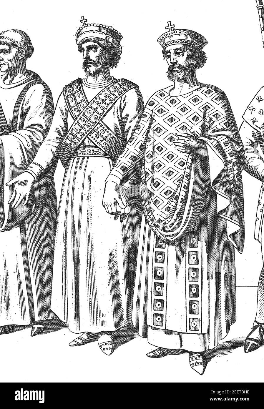 Empereurs romains de l'est : Flavius Phocas (547-610) et Justinien II ou Rhinotmetos (668-711). Banque D'Images