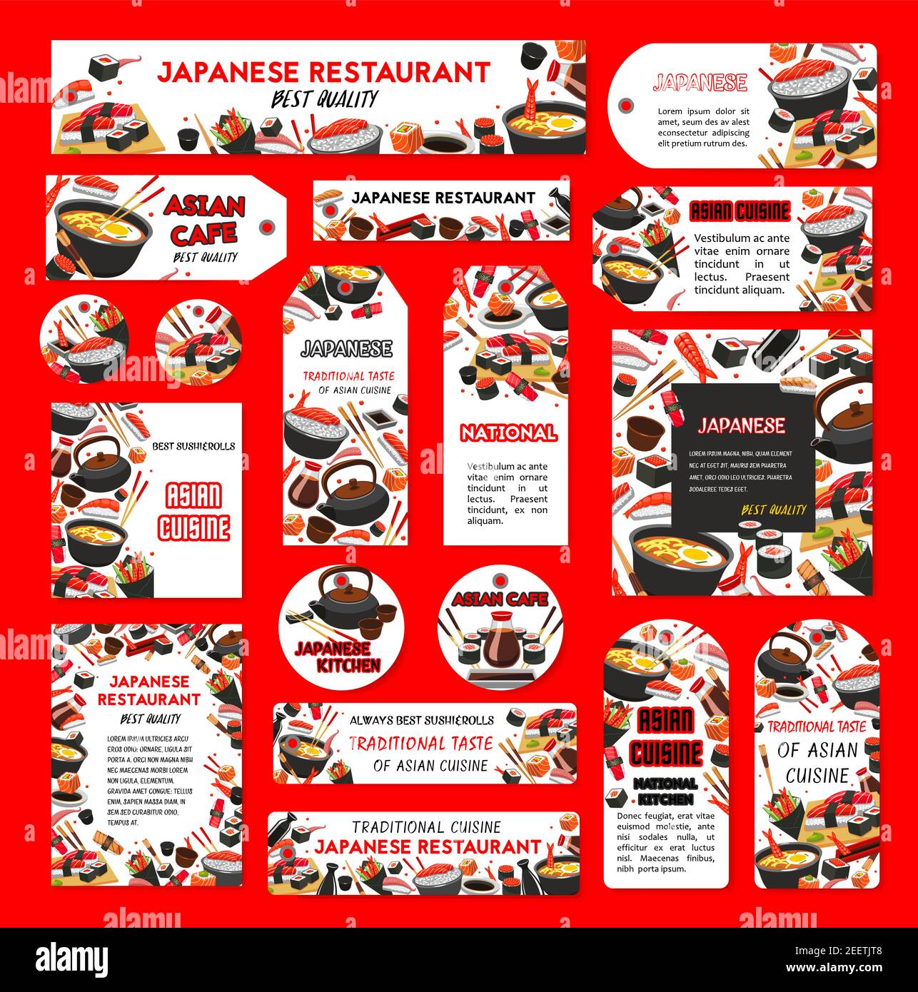 Banderoles, affiches ou modèles d'étiquettes pour le restaurant sushi