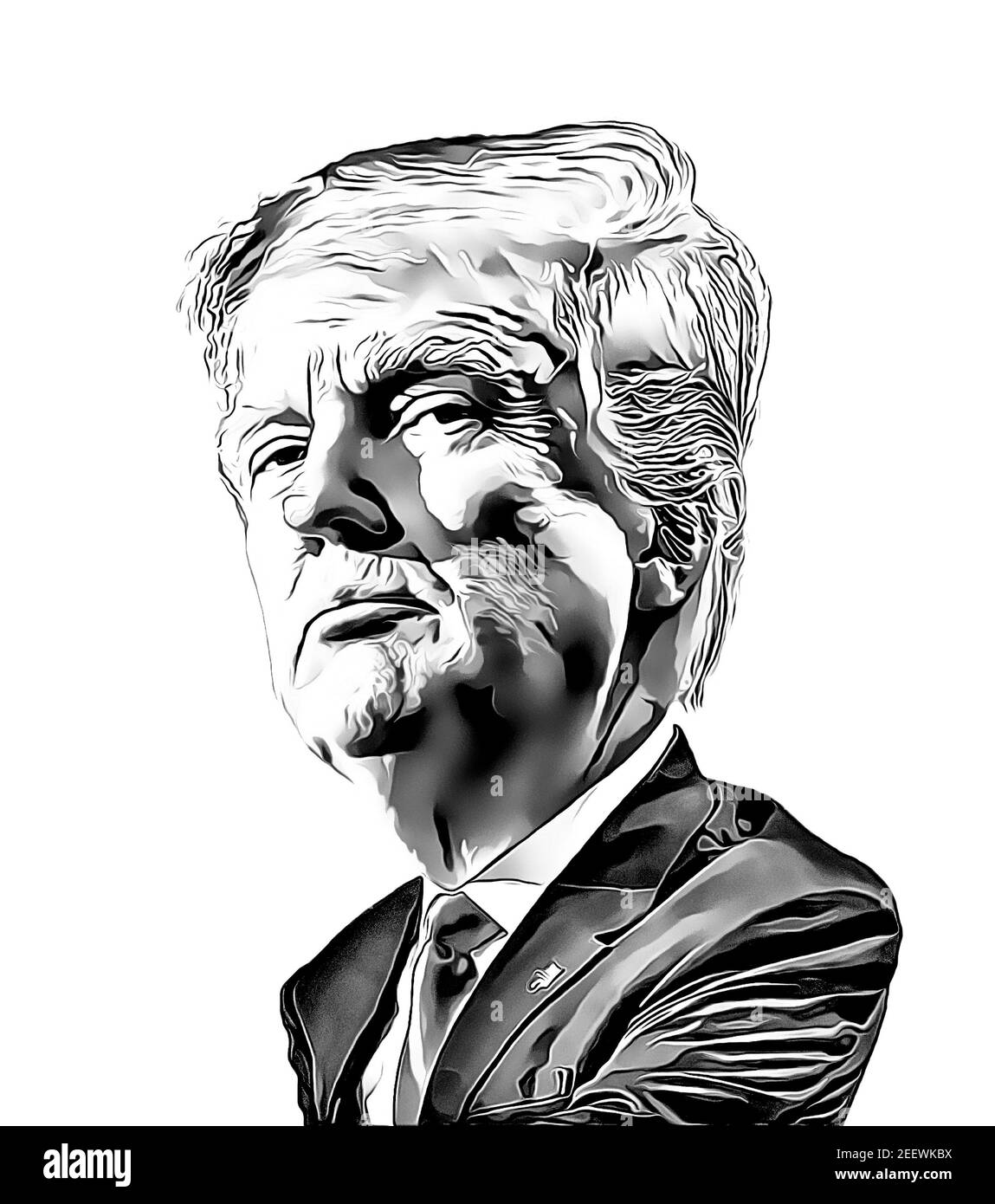 Donald Trump Cartoon noir et blanc Banque D'Images