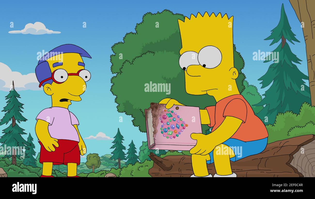 LES SIMPSONS, de gauche à droite: Milhouse Van Houten, (voix: Pamela  Hayden), Bart Simpson (voix: Nancy