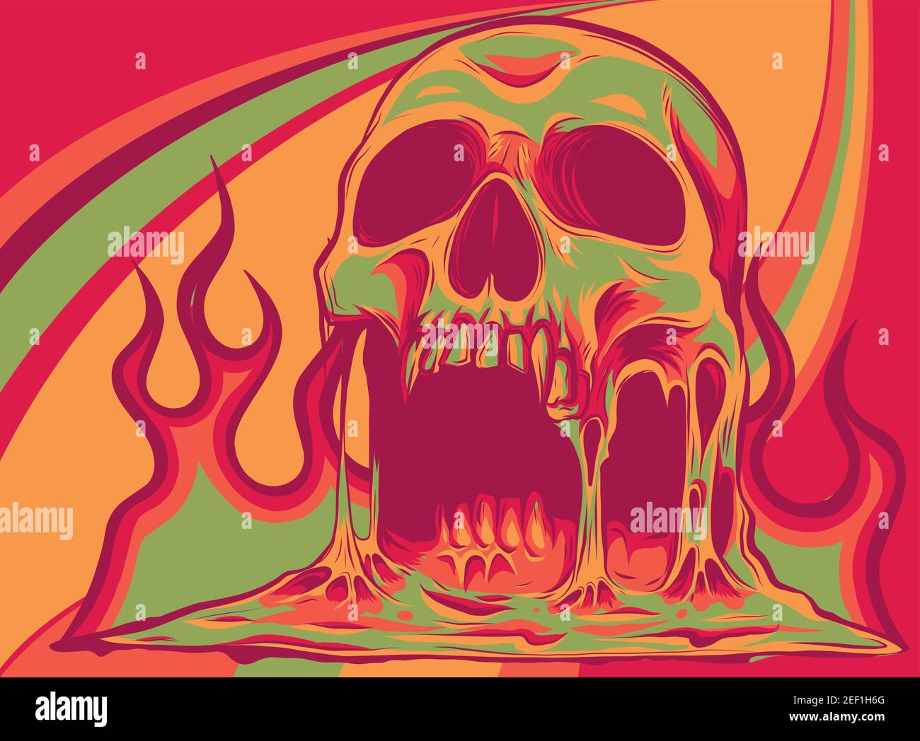 Illustration vectorielle d'un crâne brûlé avec des flammes Illustration de Vecteur
