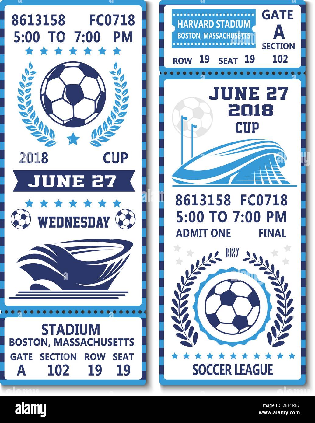 Coupe du monde de football 2018 billets modèle de conception pour le championnat de football ou le tournoi international. Vector 27 juin : billets d'entrée avec drapeaux de football, b Illustration de Vecteur