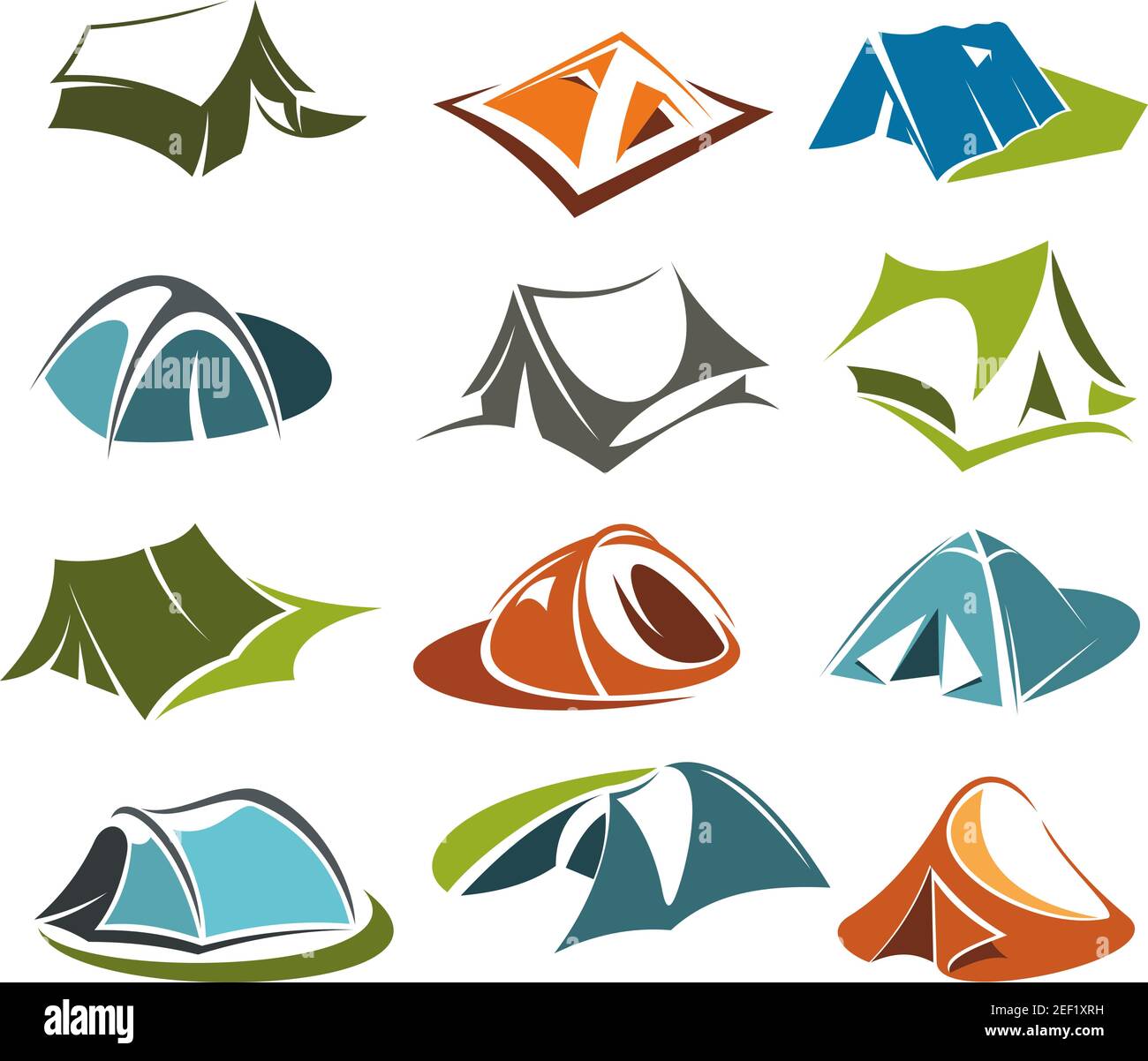 Tentes de camping ou chalet d'aventure en plein air de montagne icônes pour l'alpinisme ou le sport de randonnée et le tourisme de club d'équipe d'exploration de la nature extrême. vecteur isola Illustration de Vecteur