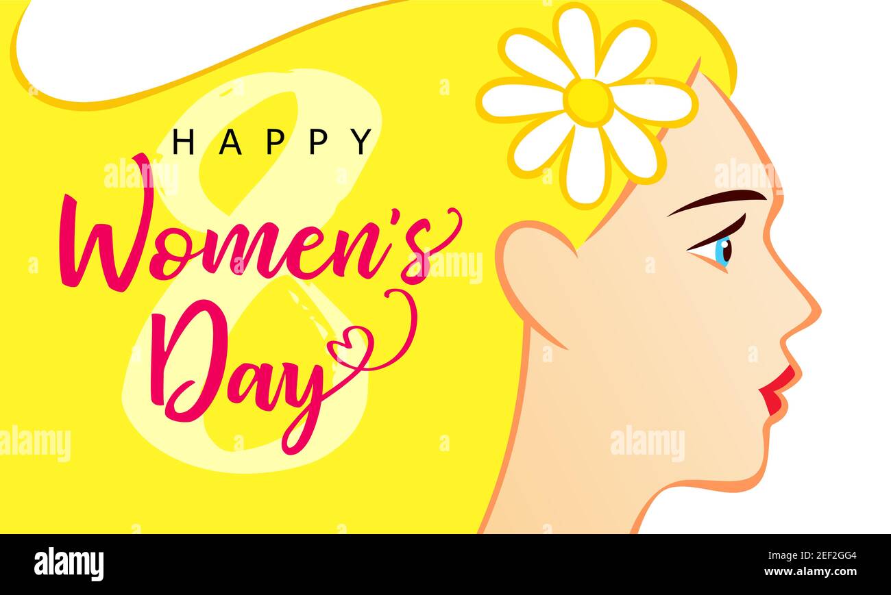 8 mars, Happy Women's Day : des félicitations élégantes. Belle belle visage, chiffre 8 dans le style de brossage, texte calligraphique. Motif graphique abstrait isolé Illustration de Vecteur