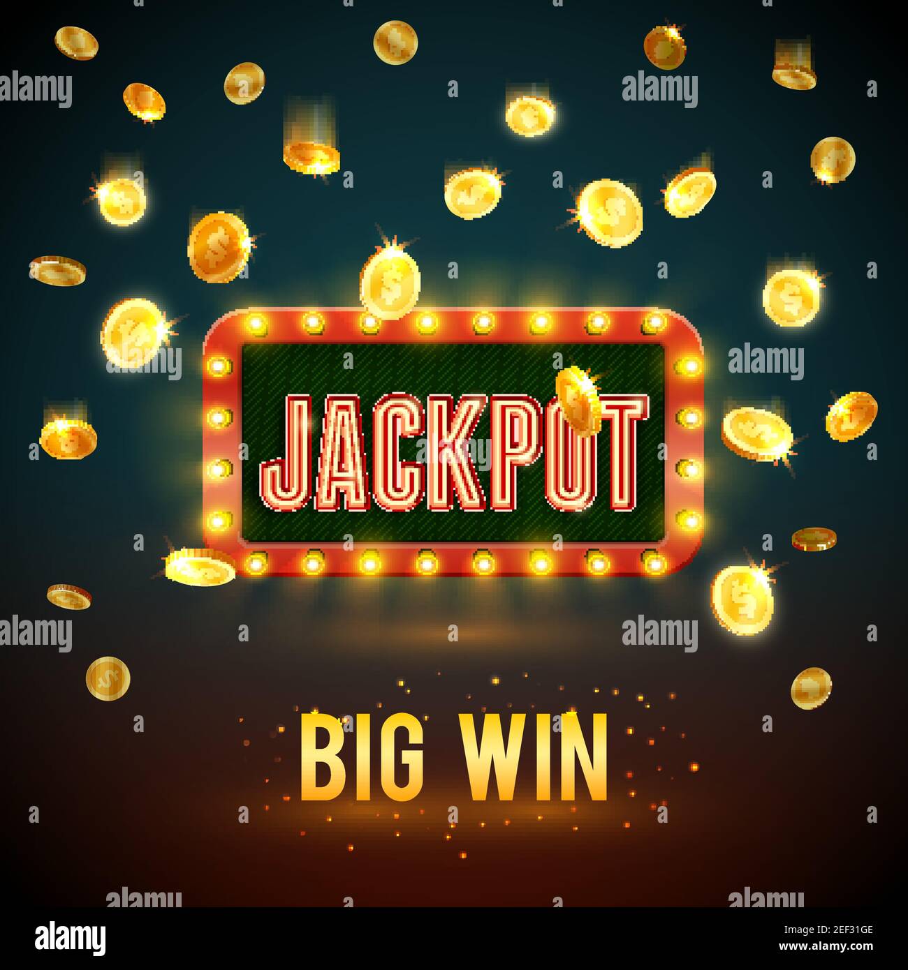 Jackpot grand gagner toile de fond de la pièce d'or tombant splash pour le jeu de poker en ligne modèle d'arrière-plan. Signalisation lumineuse or du jackpot vectoriel pour gamblin Illustration de Vecteur