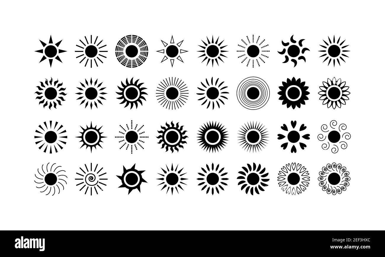 Collection Sun Icons. Symboles météorologiques isolés sur fond blanc. Illustration vectorielle. Illustration de Vecteur