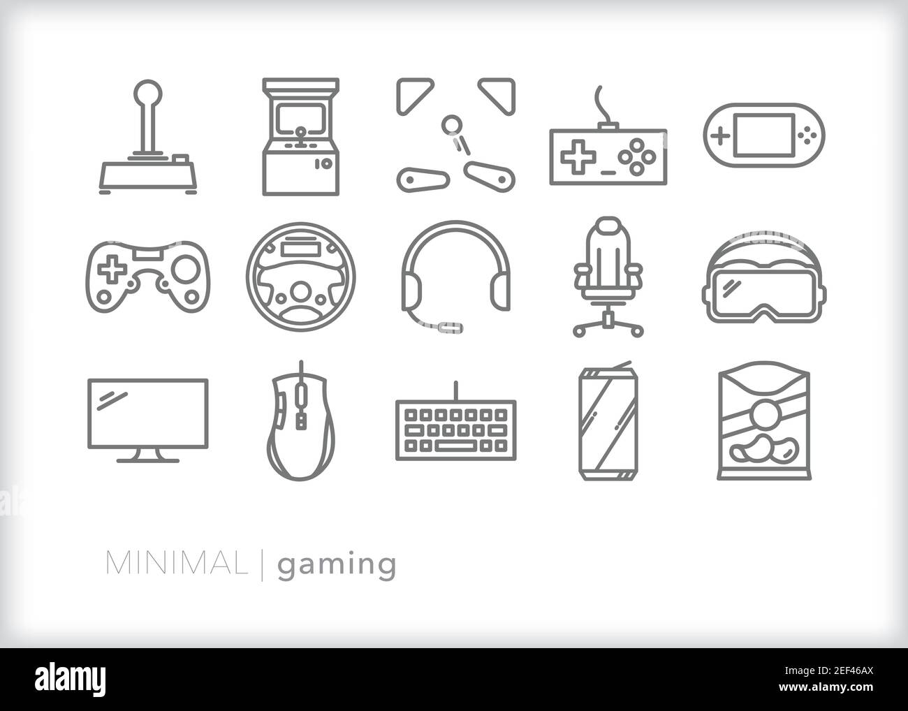 Ensemble d'icônes de ligne de jeu pour jouer à des jeux vidéo dans une arcade ou streaming en ligne Illustration de Vecteur