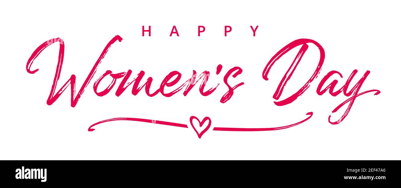 Mars 8 Happy Women's Day lettrage élégant. Joli joli fond blanc de couleur, inscription calligraphique en style de trait de pinceau. Abstrait isolé Illustration de Vecteur