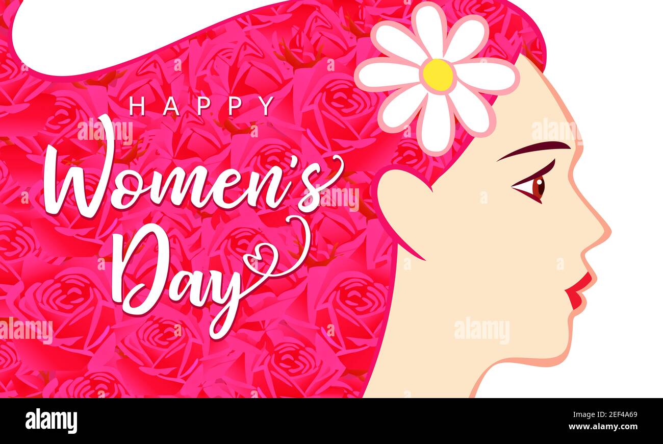 8 mars, Happy Women's Day : des félicitations élégantes. Belle belle visage, chiffre 8 dans le style de brossage, texte calligraphique. Motif graphique abstrait isolé Illustration de Vecteur