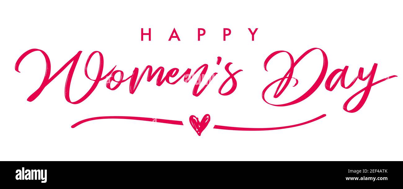 Mars 8 Happy Women's Day lettrage élégant. Joli joli fond blanc de couleur, inscription calligraphique en style de trait de pinceau. Abstrait isolé Illustration de Vecteur