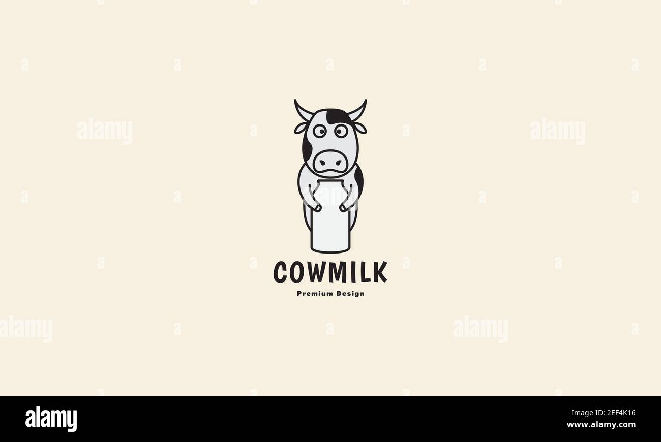 lignes de dessin animé de vaches laitières avec logo de bouteille de lait vecteur de conception illustration du symbole d'icône Illustration de Vecteur