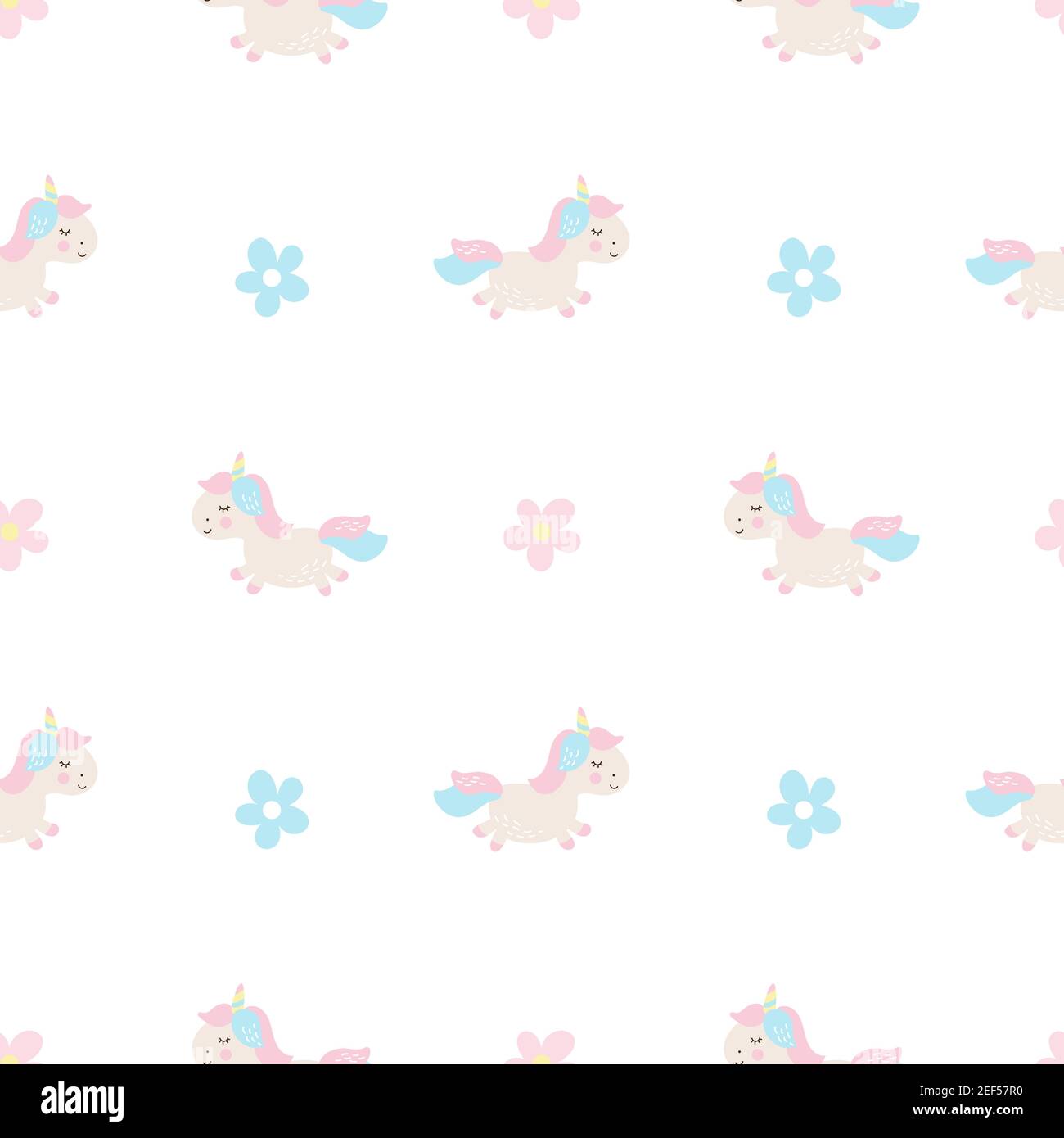 Joli dessin animé unicorn sans couture motif vectoriel de bébé illustration d'arrière-plan avec des fleurs pastel. Texture pour enfants pour papier peint, fonds d'écran, page Web Illustration de Vecteur