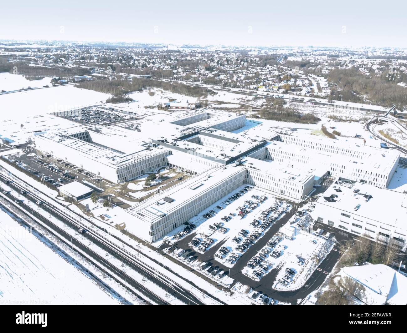 Vue aérienne d'un centre médique, hôpital fait avec un drone. Banque D'Images