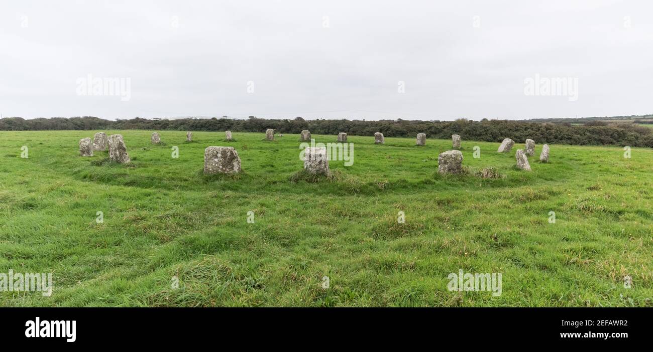 Merry Maidens Bronze Age Stone Circle, Cornwall Banque D'Images