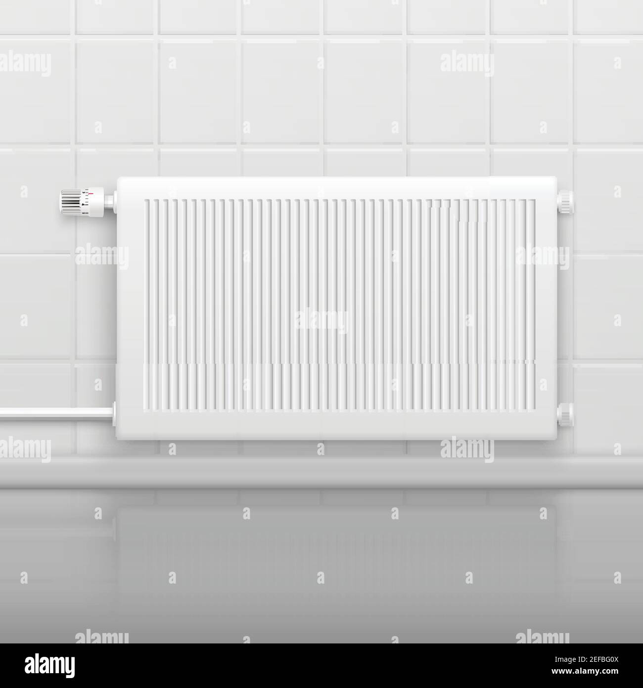 Chauffage du radiateur d'eau Hor avec bouton de commande de température sur carrelage vue latérale de la paroi illustration vectorielle réaliste de l'image Illustration de Vecteur