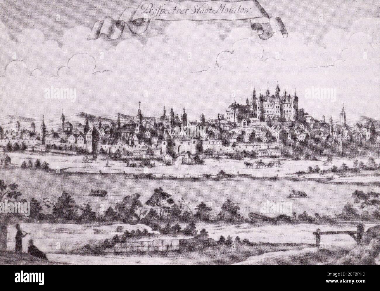 La ville de Mogilev. La gravure du XVIIIe siècle. Banque D'Images