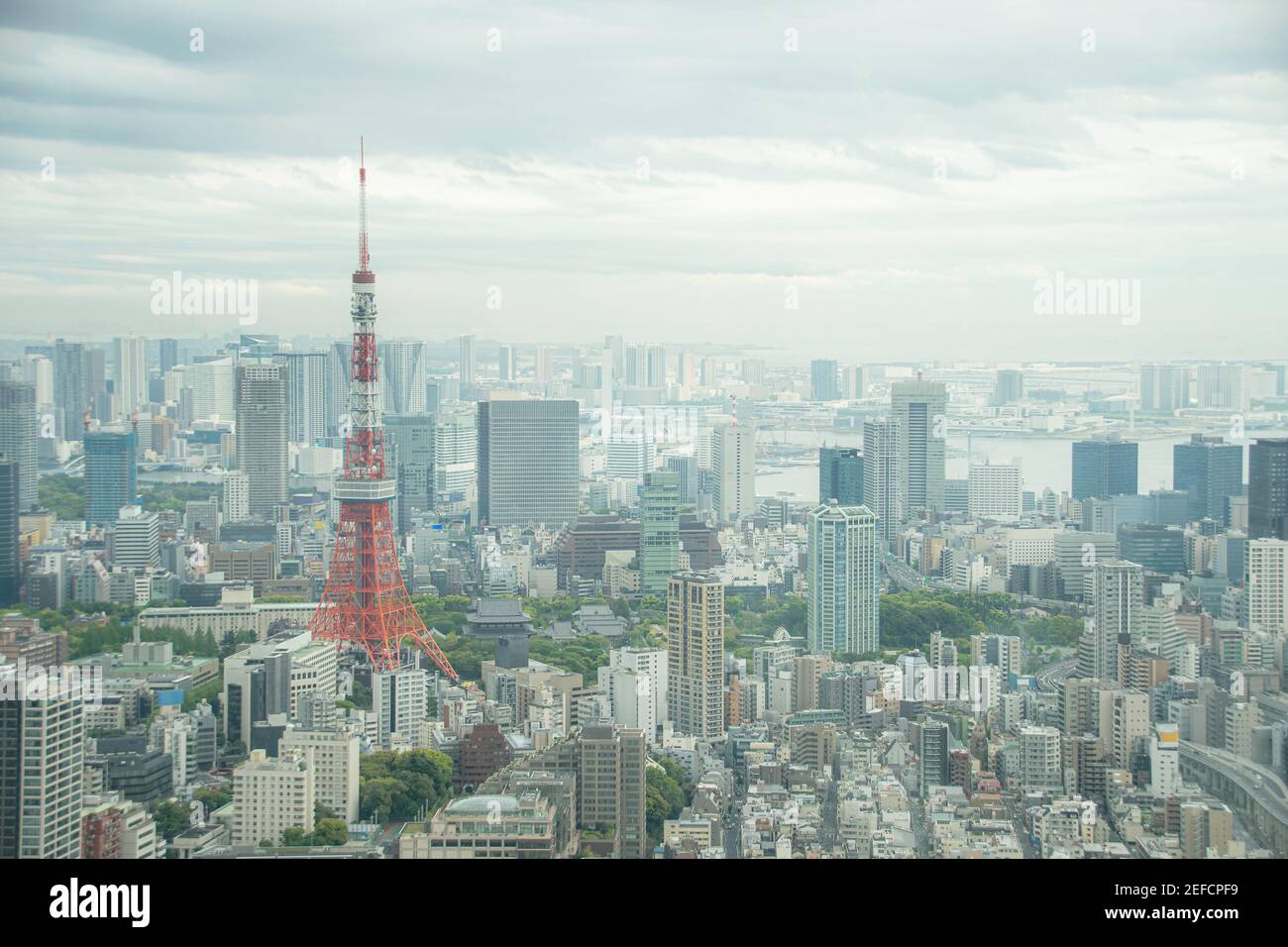 l'horizon de la baie de tokyo avec des gratte-ciel et des bâtiments en une journée nuageux, Banque D'Images