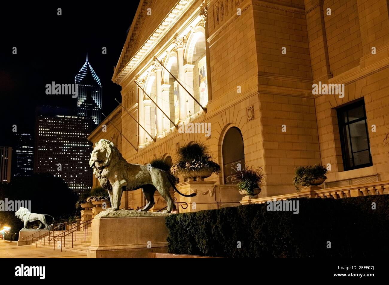 Statue de lions devant un bâtiment, Art Institute of Chicago, Chicago, Illinois, États-Unis Banque D'Images