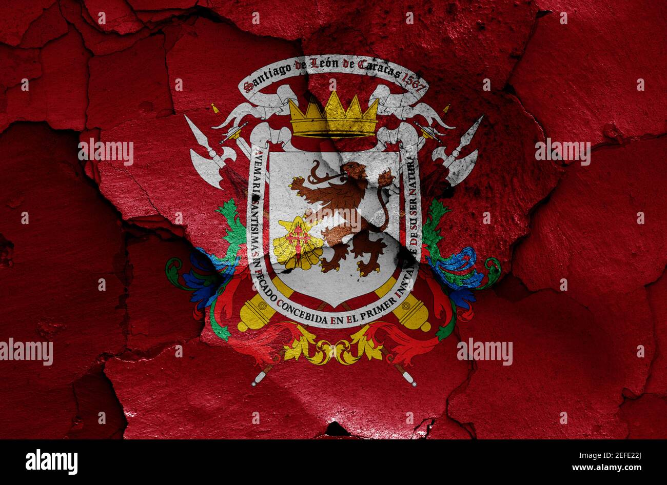 Drapeau de Caracas peint sur un mur fissuré Banque D'Images