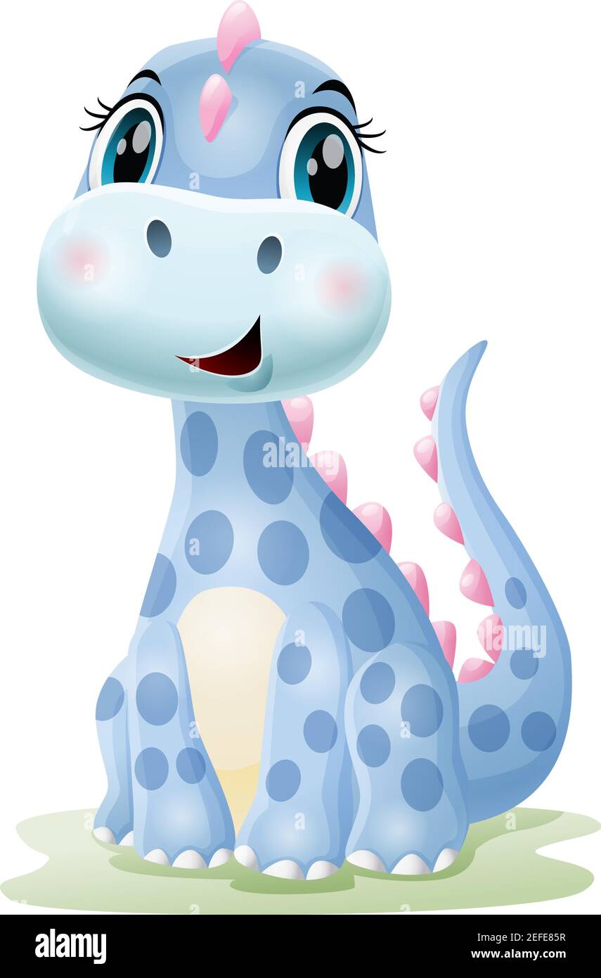 Dessin Anime Bebe Dinosaure Assis Dans L Herbe Image Vectorielle Stock Alamy