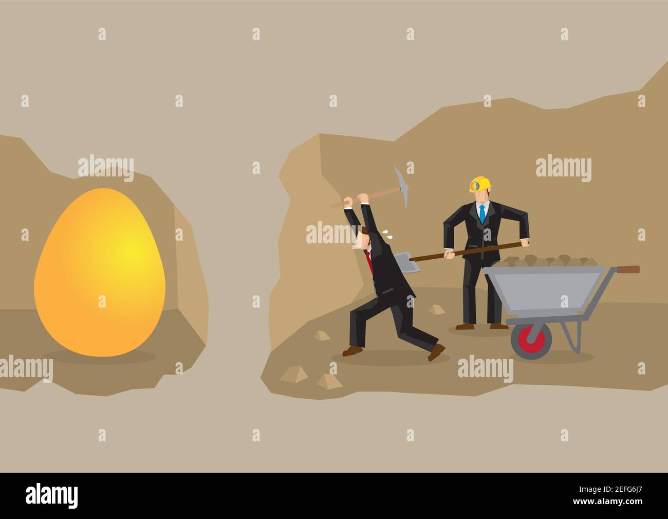 Homme d'affaires qui creusait le sol pour trouver son Trésor. Concept de l'effort d'affaires pour trouver ce qu'il veut. Illustration de Vecteur
