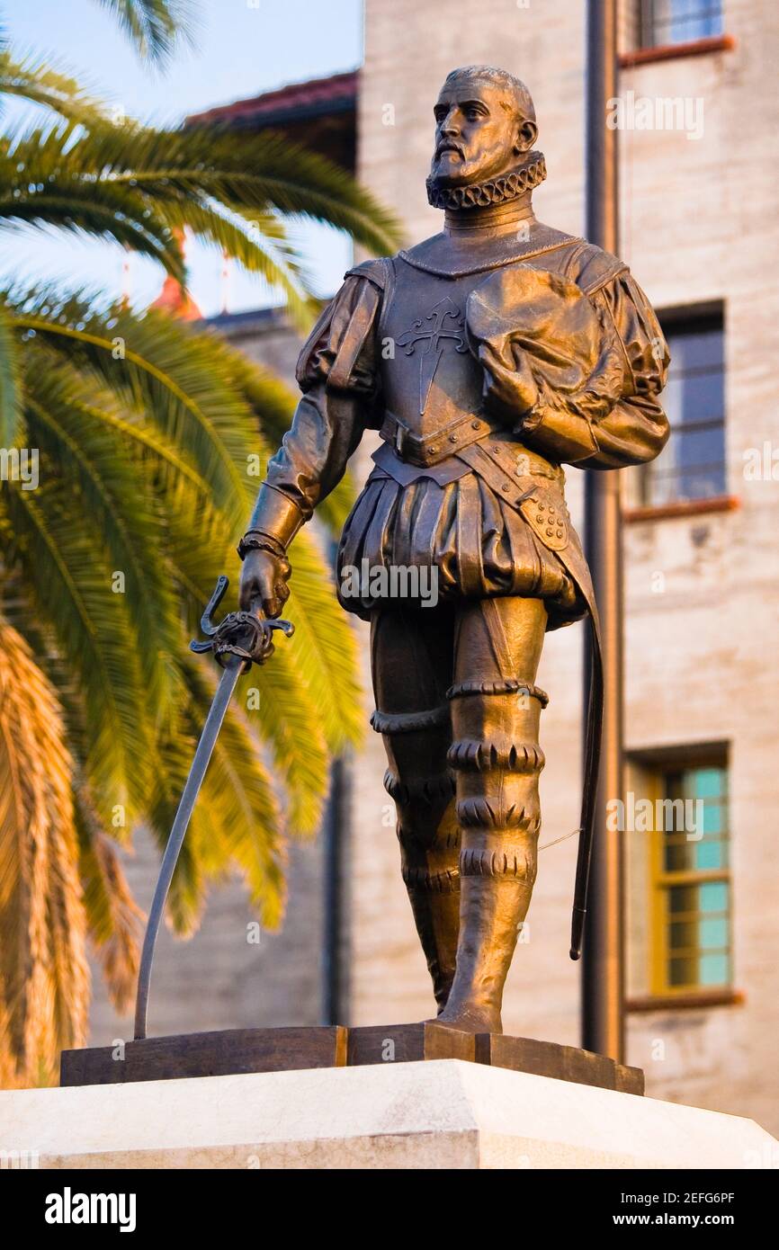 Gros plan d'une statue, Don Pedro Menendez de Aviles, St Augustine, Floride, États-Unis Banque D'Images