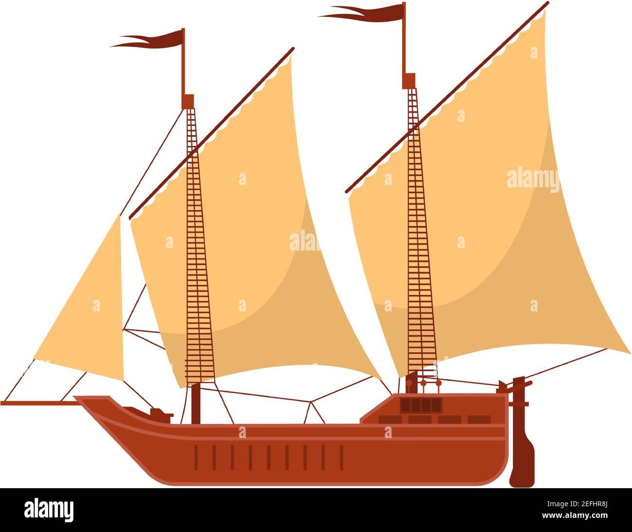 Bateau en bois voile bateau galley plat vecteur isolé sur blanc Illustration de Vecteur