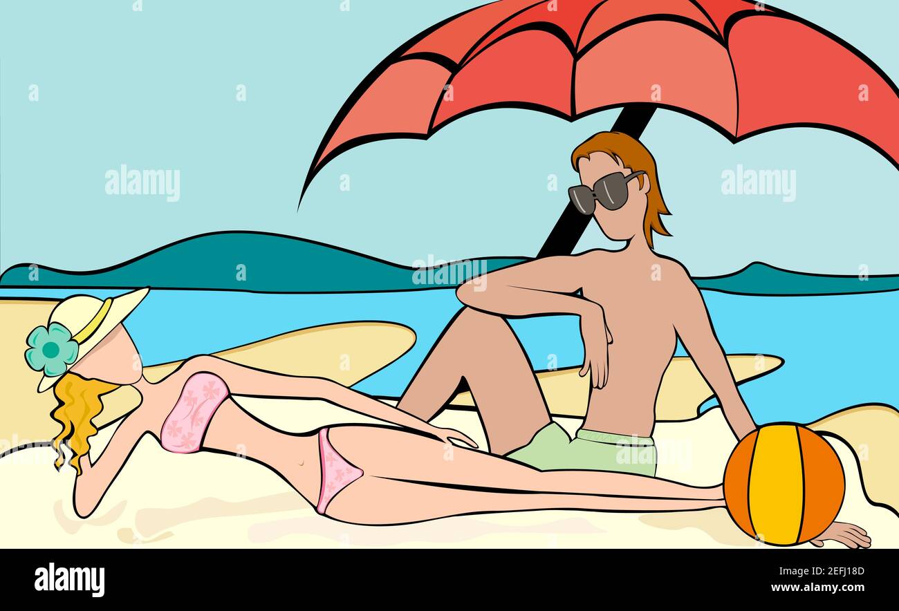 Homme et une femme se détendre sur la plage Banque D'Images