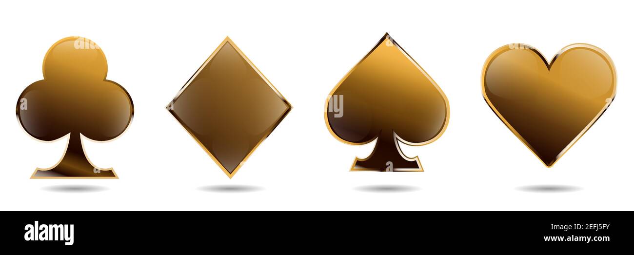 Jeu de cartes à jouer en or. Icône en or brillant pour le casino. Peut être utilisé comme impression, icône, emblème, symbole. Illustration de Vecteur