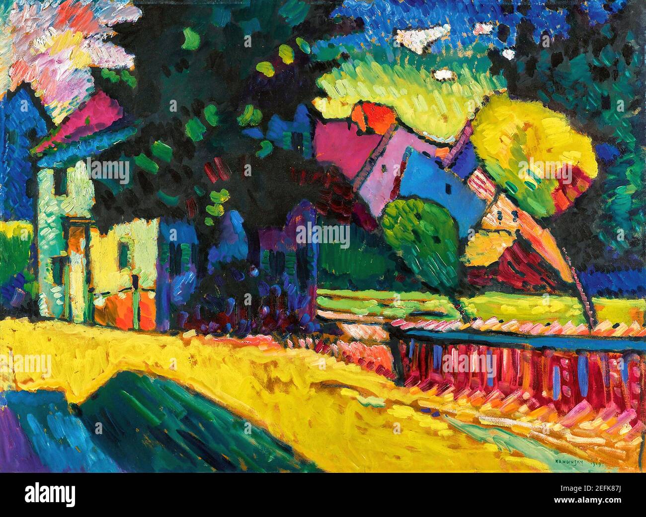 Peinture Kandinsky. 'Murnau - Paysage avec Maison verte' par Wassily Kandinsky (1866-1944), huile sur carton, 1909 Banque D'Images