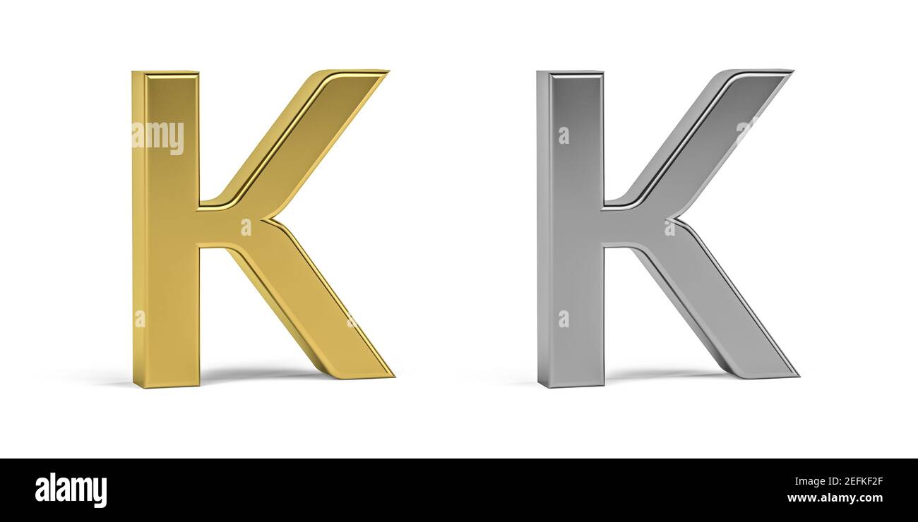 Lettre tridimensionnelle faite en deux types de matériaux - or, aluminium - sur fond blanc - rendu 3d Banque D'Images