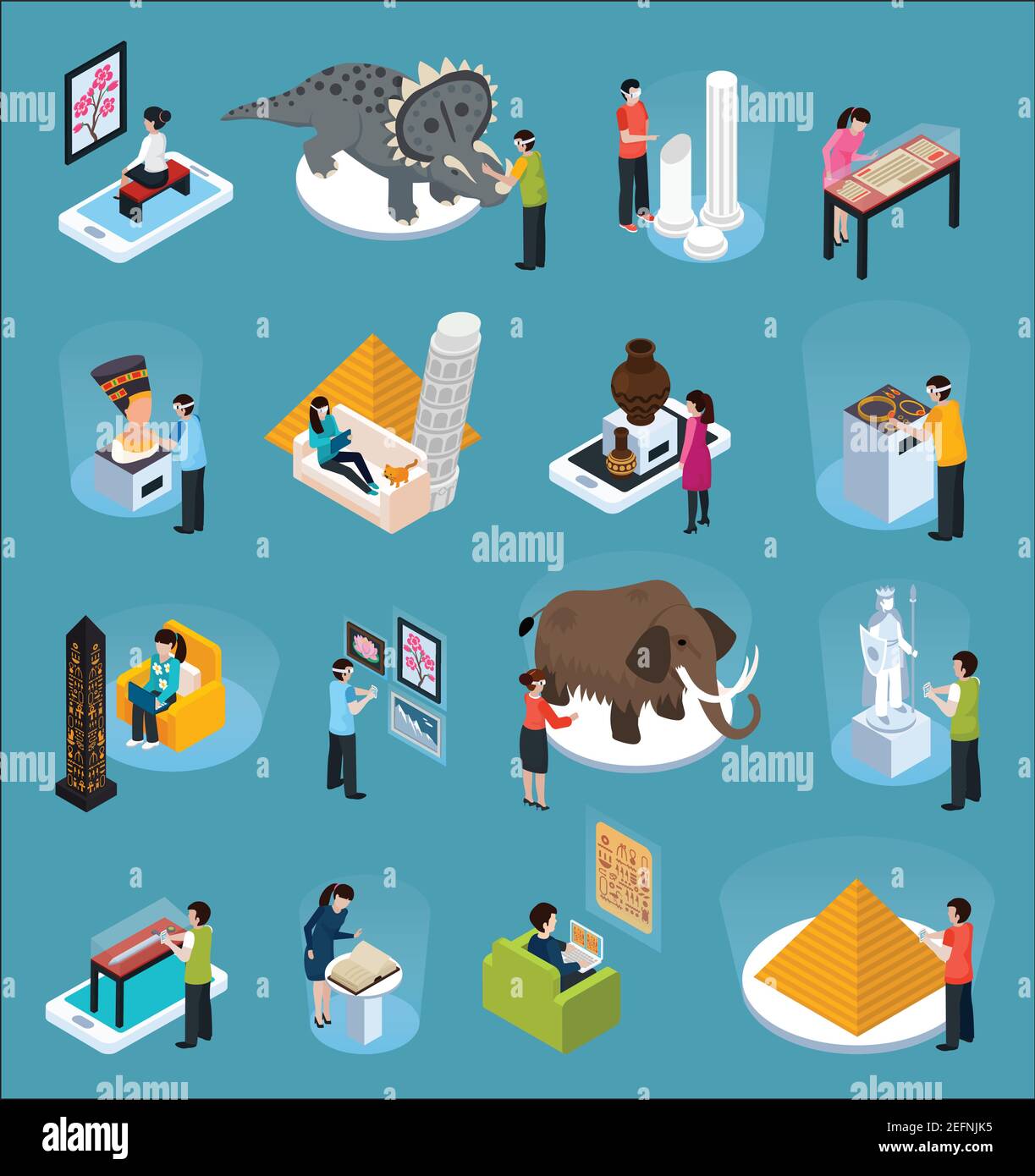 Virtual Travel Landmarks Museum composition isométrique avec icône colorée isolée défini sur cette illustration vectorielle de thème Illustration de Vecteur