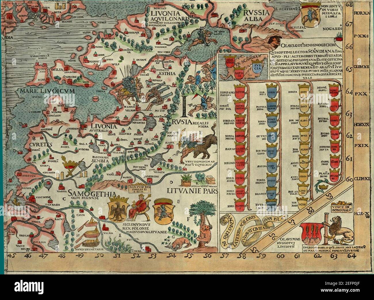 Olaus Magnus's Map of Scandinavia 1539, Section I, Livonia. Banque D'Images