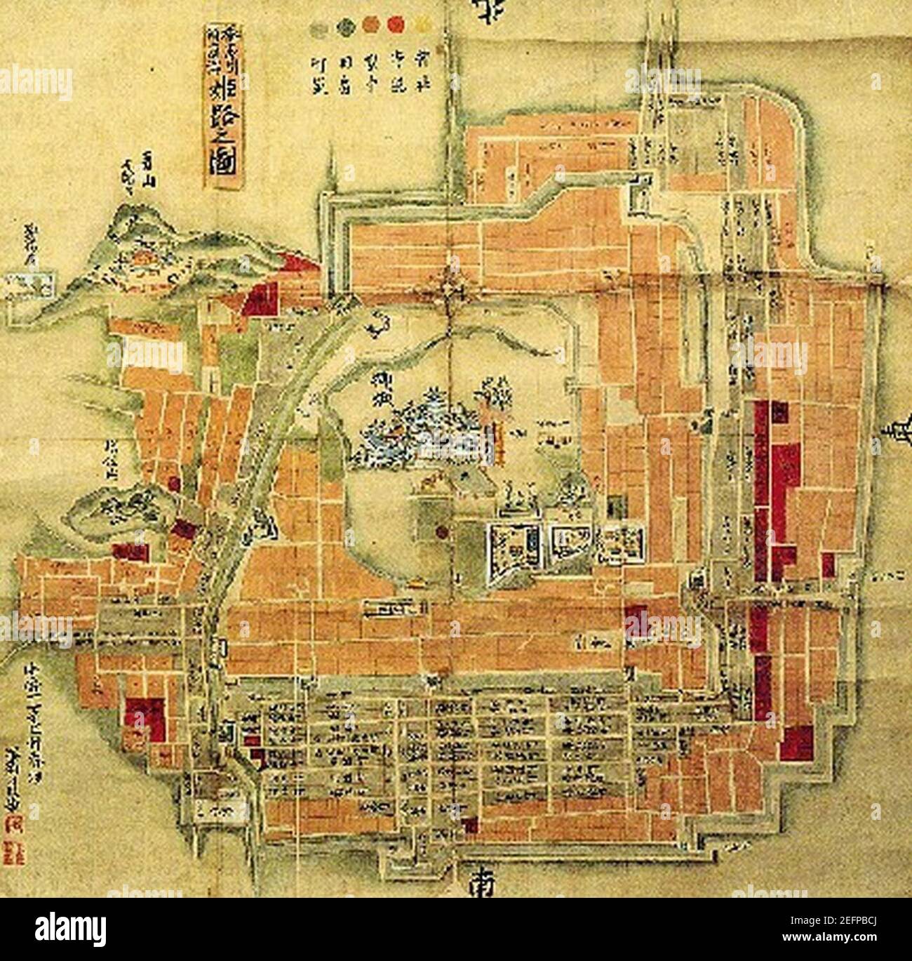 Ancienne carte du château Himeji. Banque D'Images