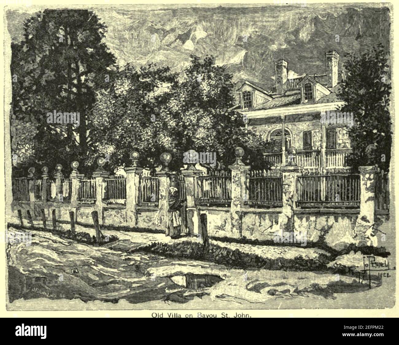 Vieille villa sur Bayou St John la Nouvelle-Orléans par Pennell. Banque D'Images