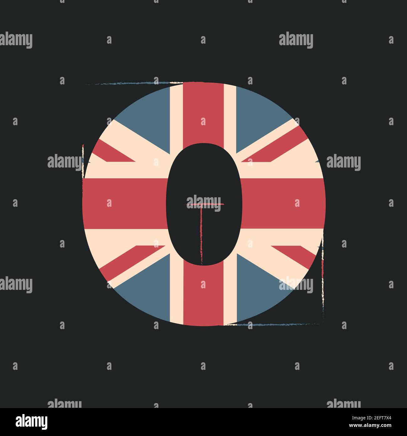 Lettre majuscule 3d O avec texture drapeau britannique isolée sur fond noir. Illustration vectorielle. Élément pour la conception. Alphabet pour enfants. Illustration de Vecteur