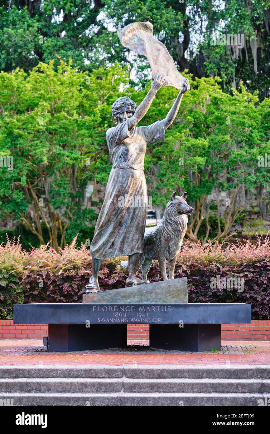 L'agitant Girl Statue, River Street, Savannah, Géorgie Banque D'Images