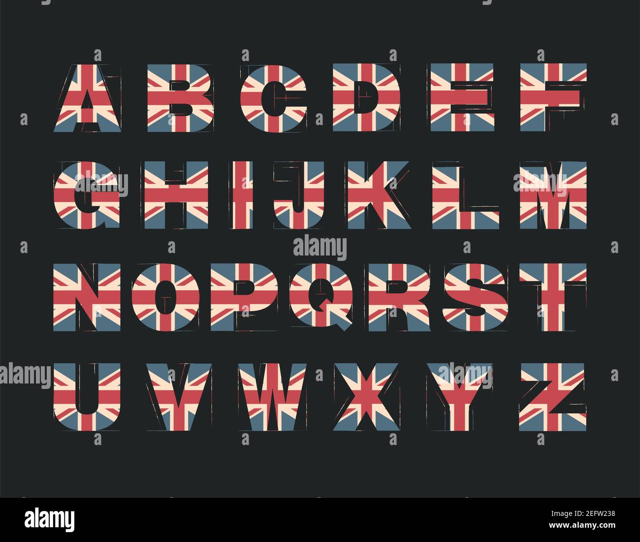 Lettre 3d majuscule avec texture drapeau britannique isolée sur fond noir. Illustration vectorielle. Élément pour la conception. Alphabet pour enfants. Illustration de Vecteur