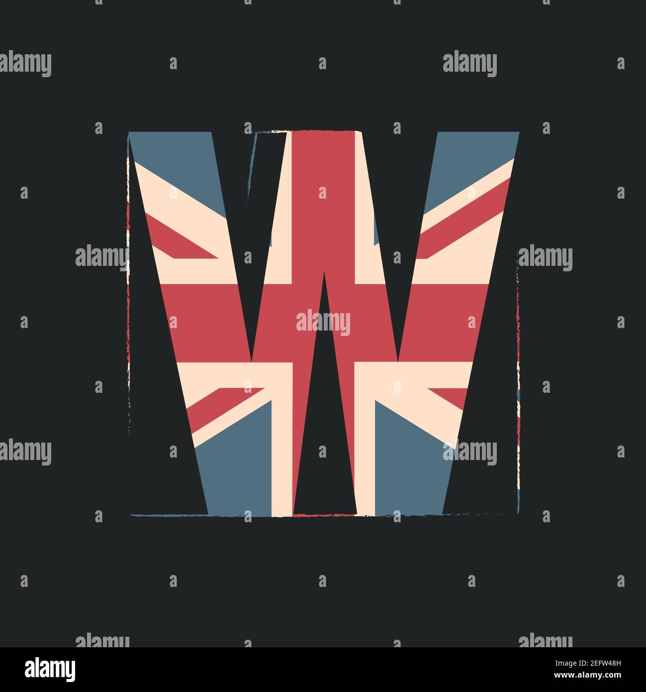 Lettre 3d majuscule W avec texture drapeau britannique isolée sur fond noir. Illustration vectorielle. Élément pour la conception. Alphabet pour enfants. Illustration de Vecteur
