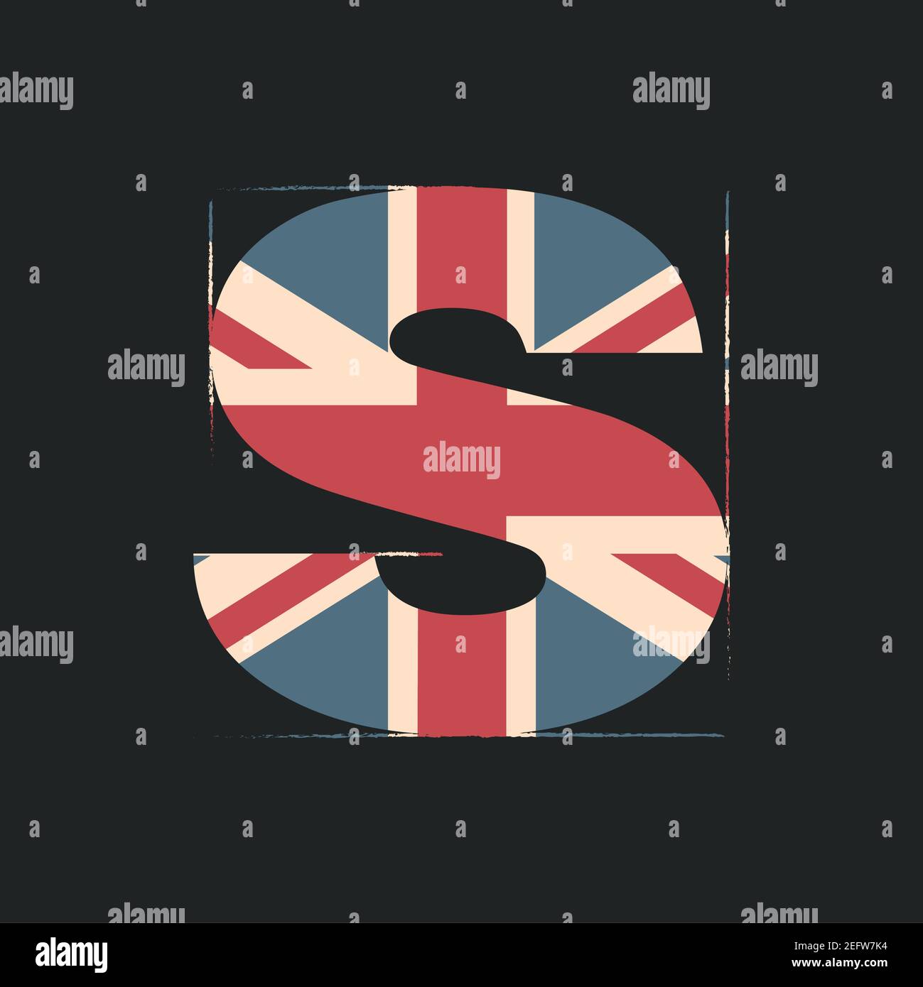 Lettre majuscule 3d S avec texture drapeau britannique isolée sur fond noir. Illustration vectorielle. Élément pour la conception. Alphabet pour enfants. Illustration de Vecteur