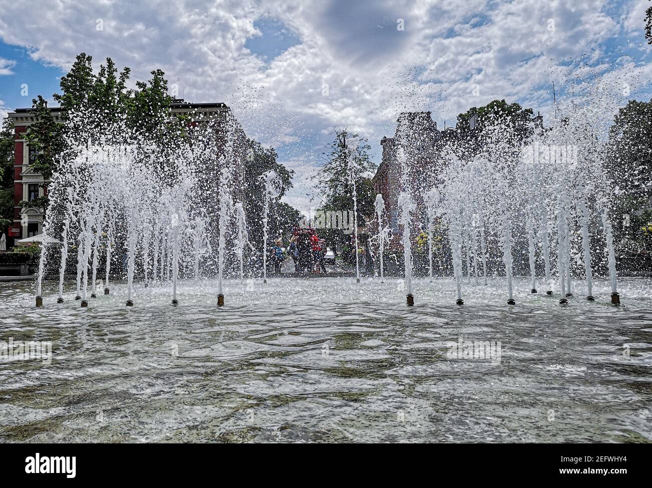 Zielona Gora Pologne 8 juin 2019 Fontaine de Zielona Gora à la place du héros Banque D'Images