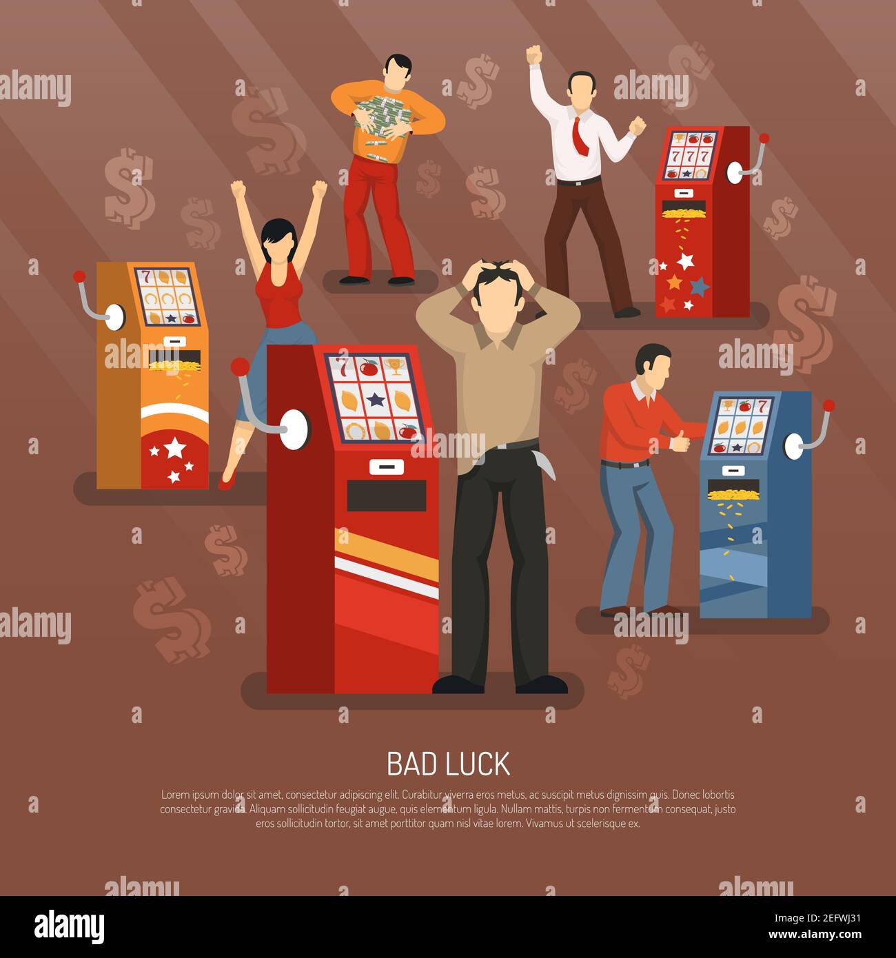 Chance concept avec la malchance dans les symboles de jeu plat vecteur illustration Illustration de Vecteur