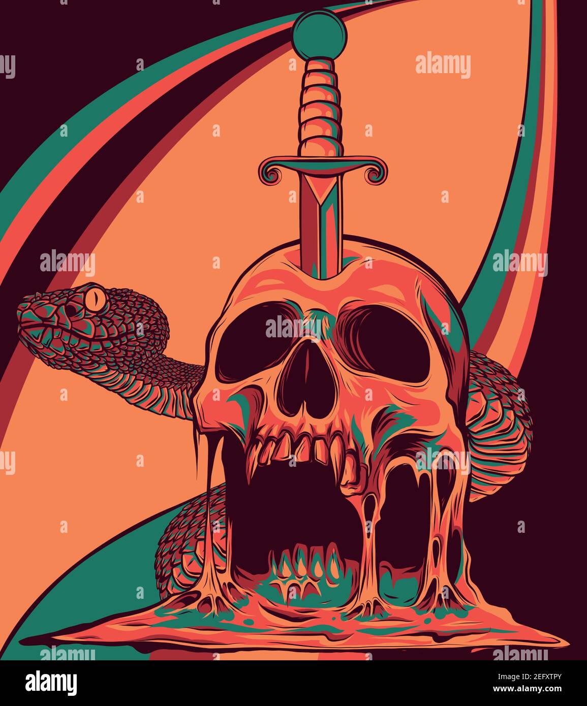 crâne et serpent avec couteau. illustration vectorielle. Illustration de Vecteur