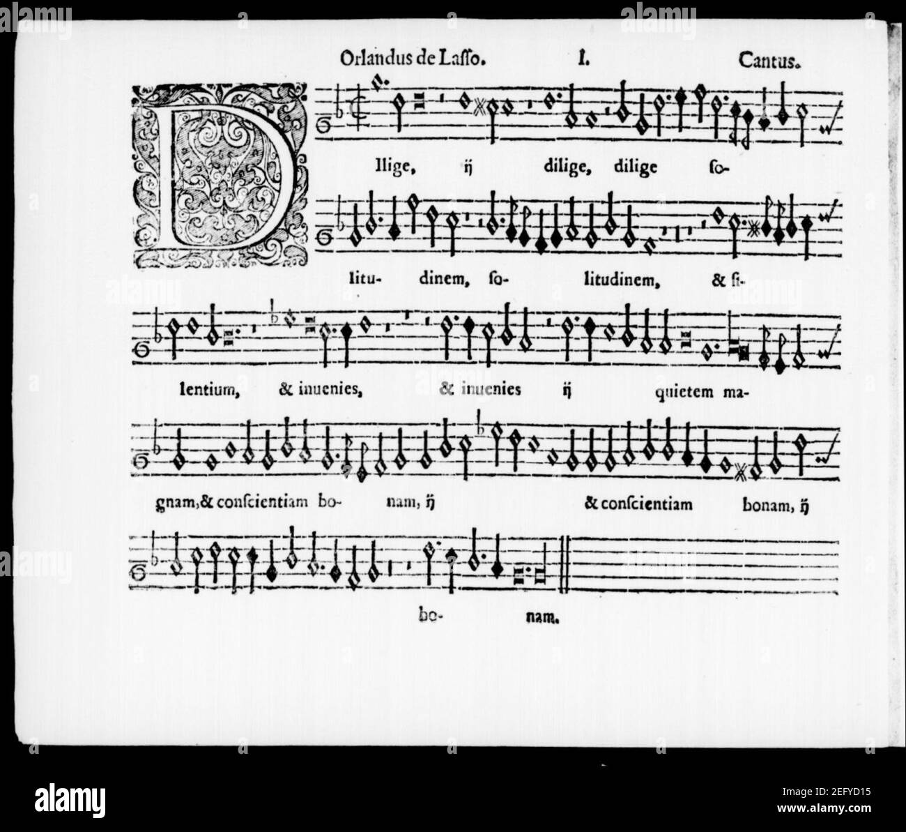 Orlando di Lasso - Dilige, sollongitudininem. Cantus (Harmoniae miscellae, 1583). Banque D'Images