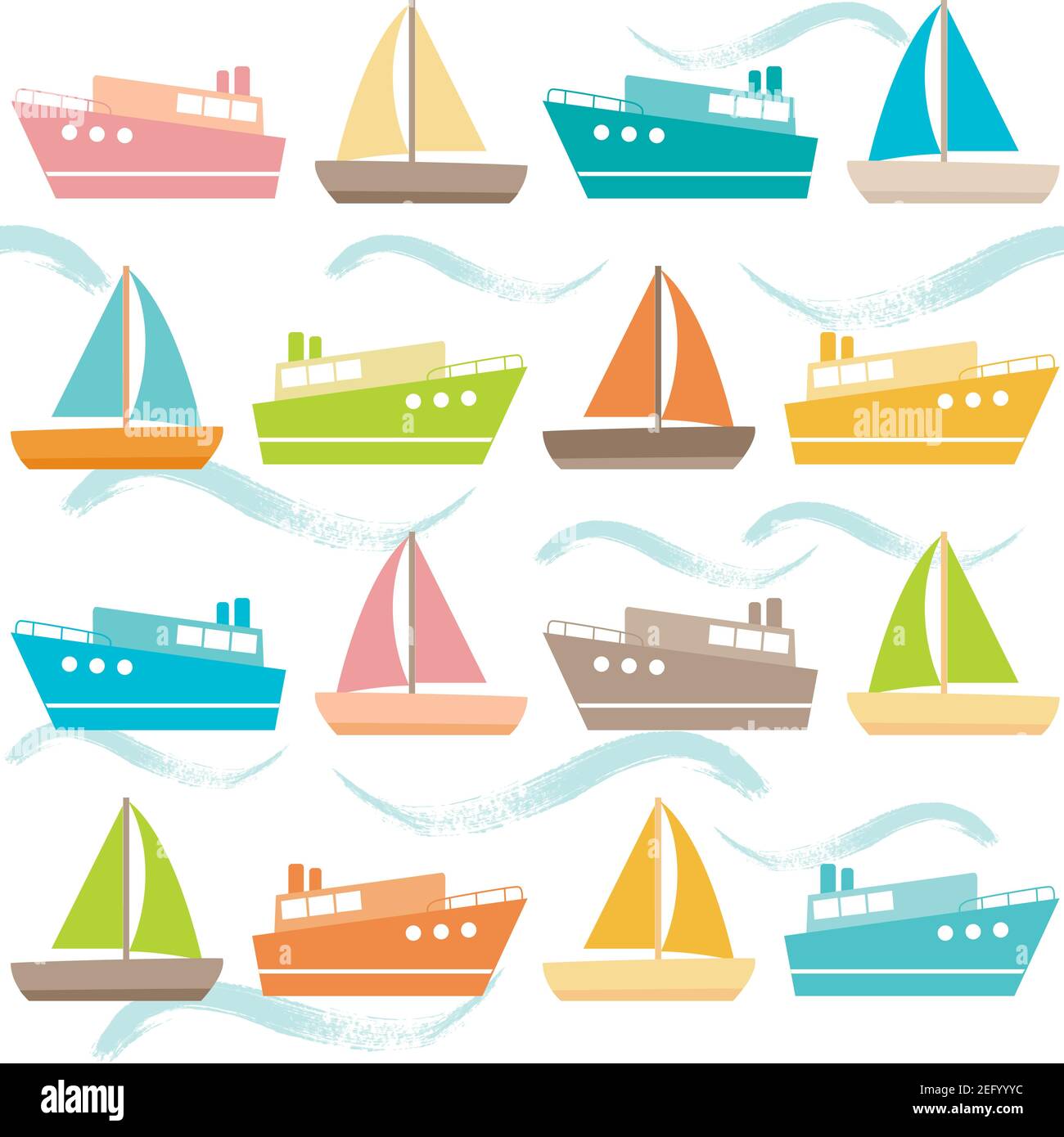 Motif coloré sans coutures avec bateaux et vagues Illustration de Vecteur