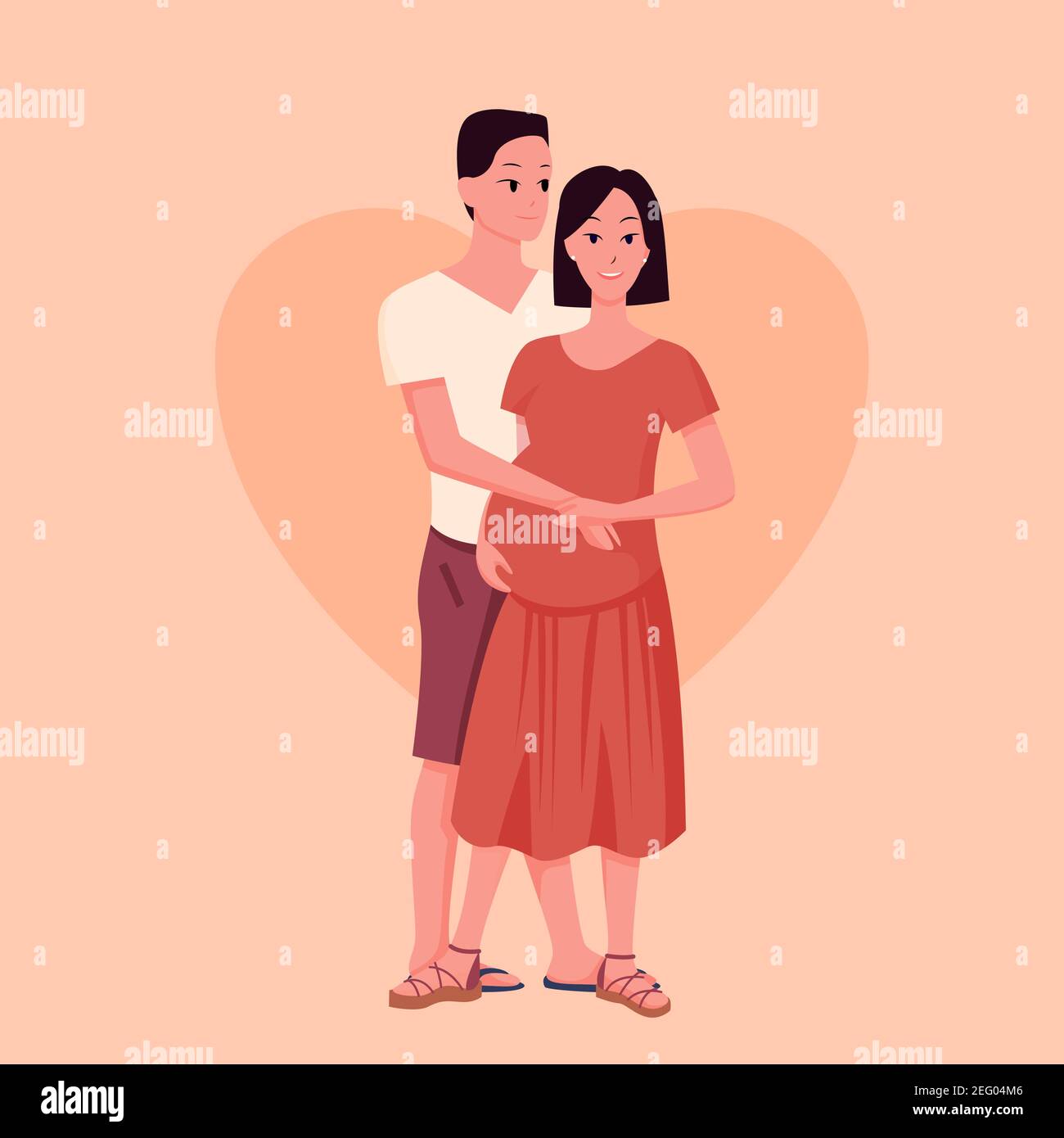 Heureux jeunes mariés couple personnes debout ensemble, concept de famille de grossesse Illustration de Vecteur