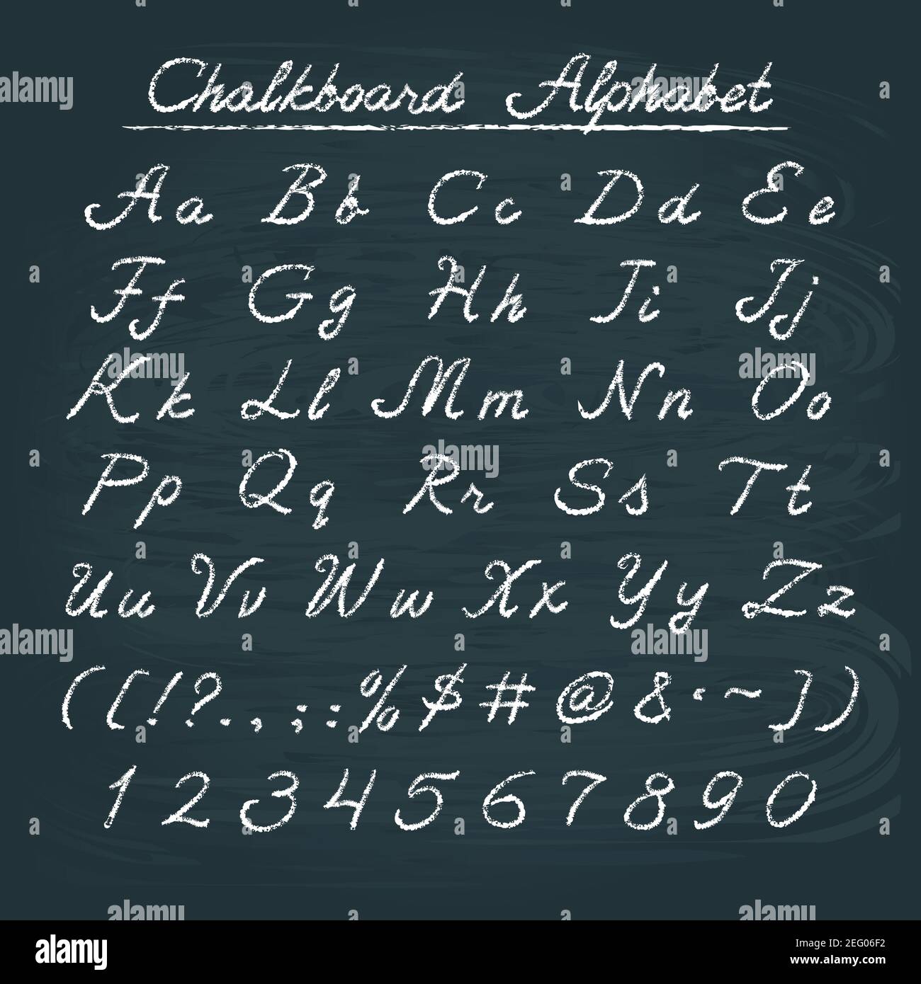 Alphabet de tableau de surveillance dessiné à la main avec des chiffres et des signes de ponctuation Illustration de Vecteur