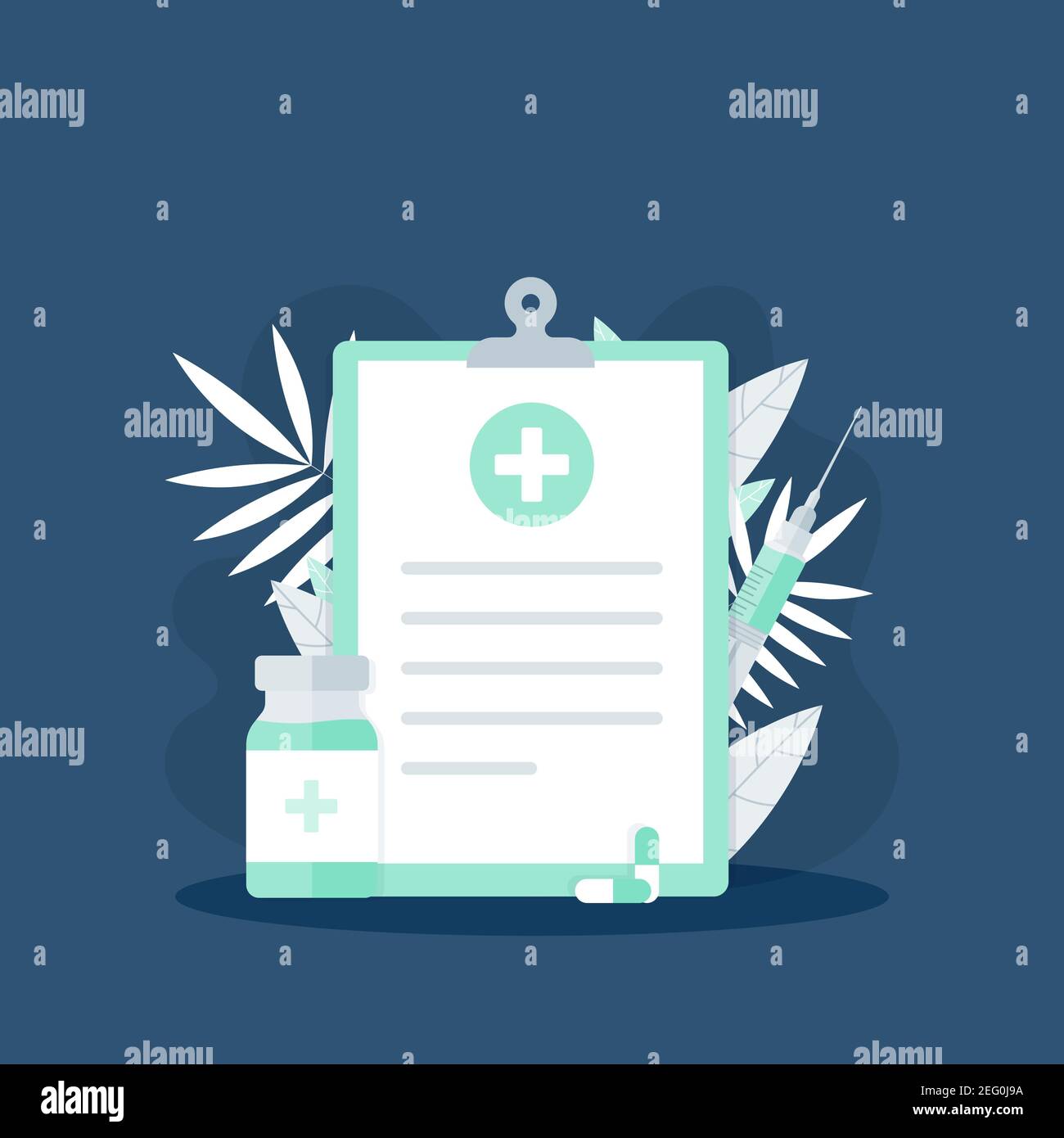 Concept de vaccination, bilan de santé, assurance maladie, histoire médicale. Presse-papiers, illustration vectorielle, conception plate Illustration de Vecteur