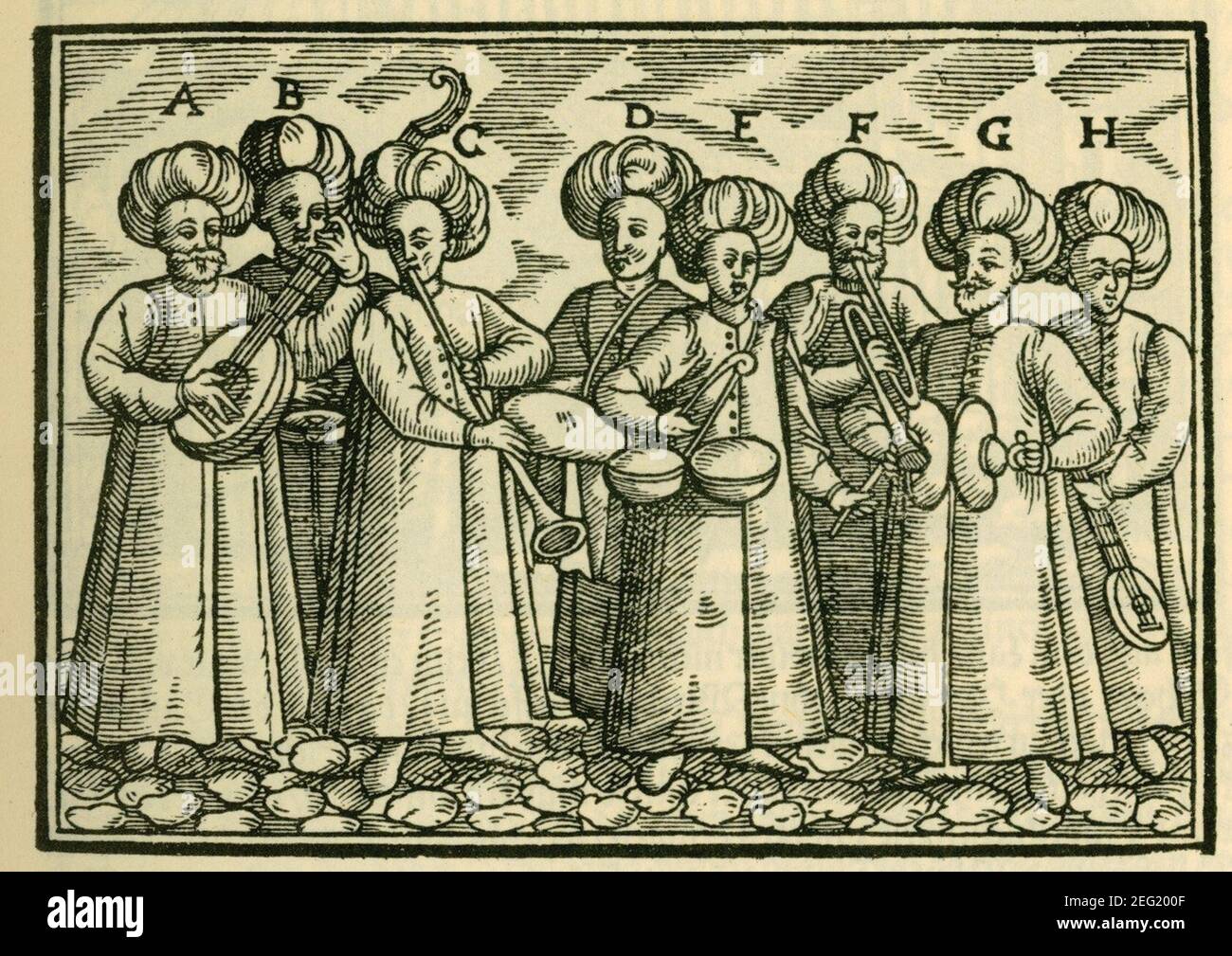 Musiciens ottomans (turcs) - Schweigger Salomon - 1608. Banque D'Images